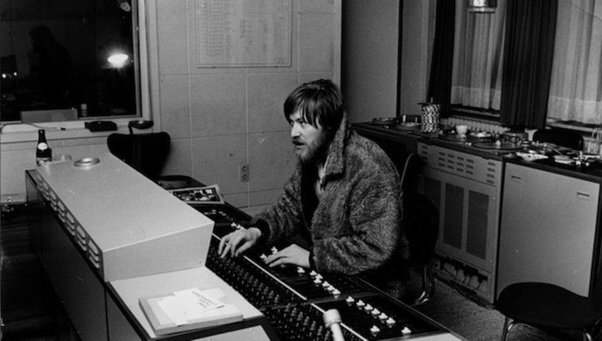 Conny Plank, German production genius, at home behind the mixing desk.